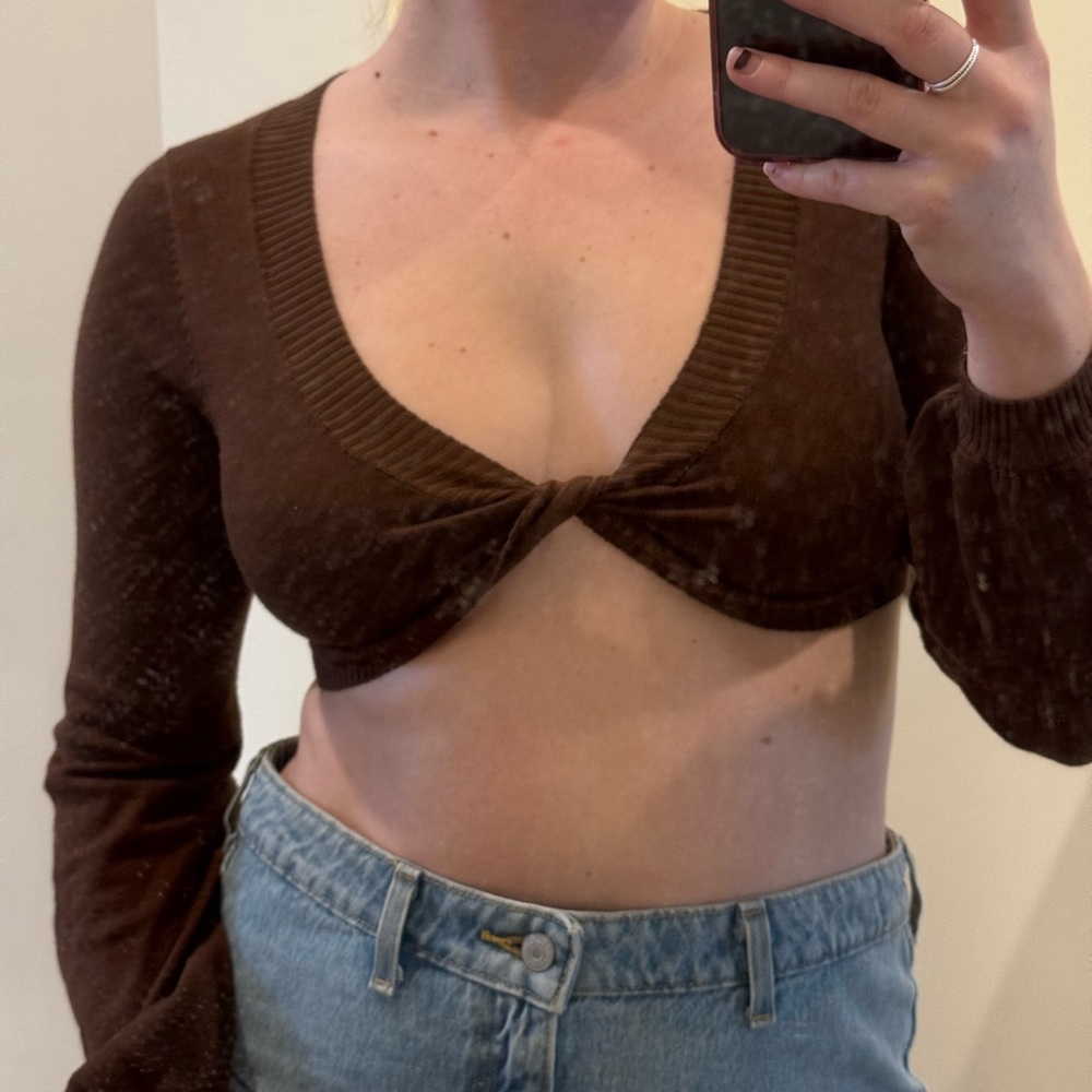 Brown Twist-Front Crop Top